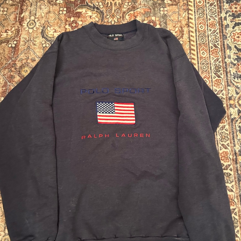 Ralph Lauren Men's Navy Crewneck with Flag Embroidery